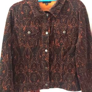Metrostyle Corduroy Brown Bronze Western print button down Jacket Sz 14